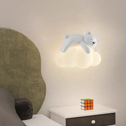 White polar bear led wall lamp childrens bedroom warm cloud light