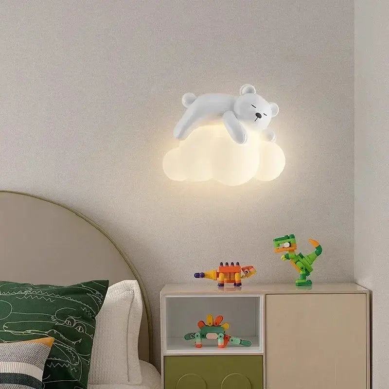 White polar bear led wall lamp childrens bedroom warm cloud light