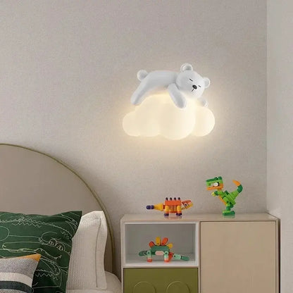 White polar bear led wall lamp childrens bedroom warm cloud light