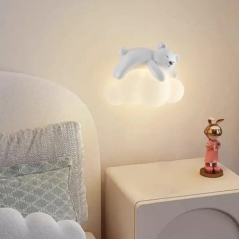 White polar bear led wall lamp childrens bedroom warm cloud light