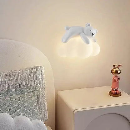 White polar bear led wall lamp childrens bedroom warm cloud light