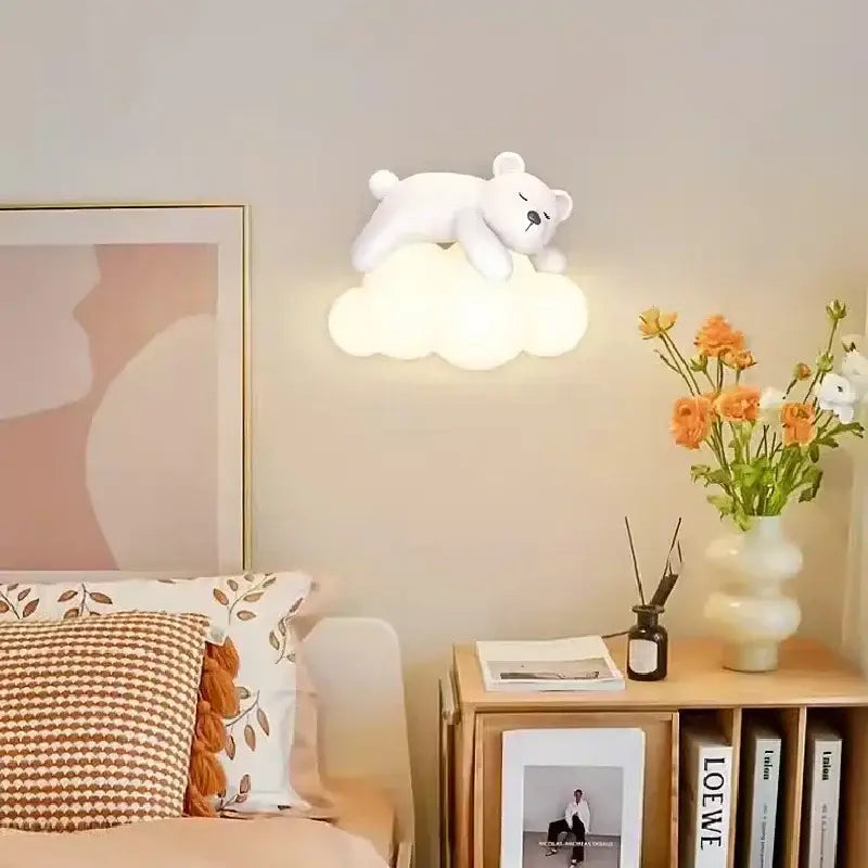 White polar bear led wall lamp childrens bedroom warm cloud light