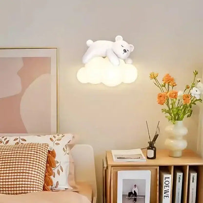 White polar bear led wall lamp childrens bedroom warm cloud light