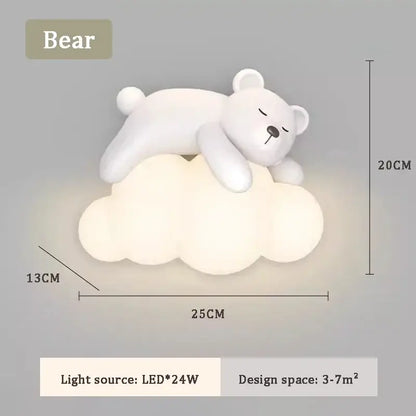 White polar bear led wall lamp childrens bedroom warm cloud light