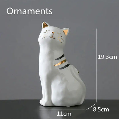 White porcelain cat vase with gold trim living room decor ornament