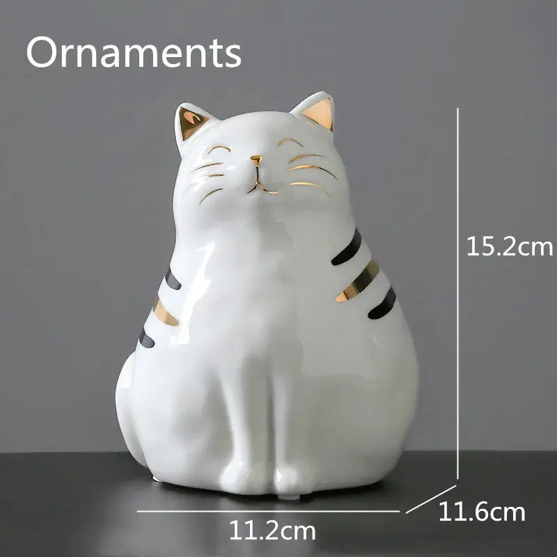 White porcelain cat vase with gold trim living room decor ornament