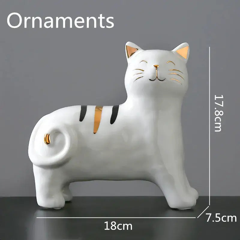 White porcelain cat vase with gold trim living room decor ornament
