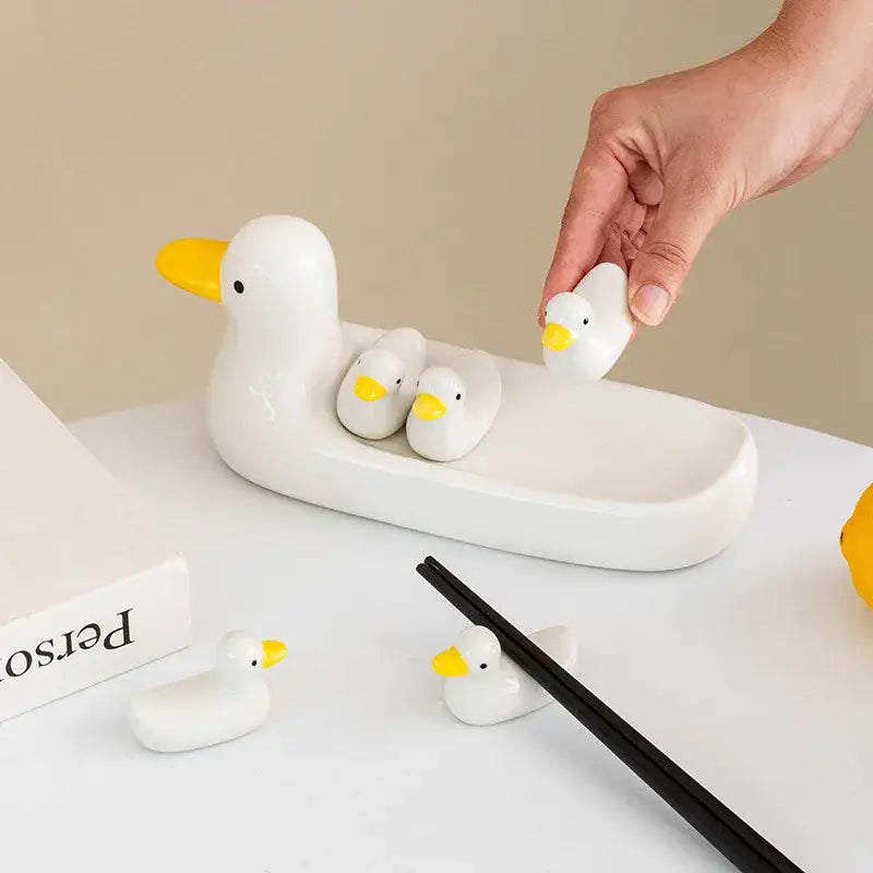 White porcelain duck chopstick holder tray dining room ceramic dish
