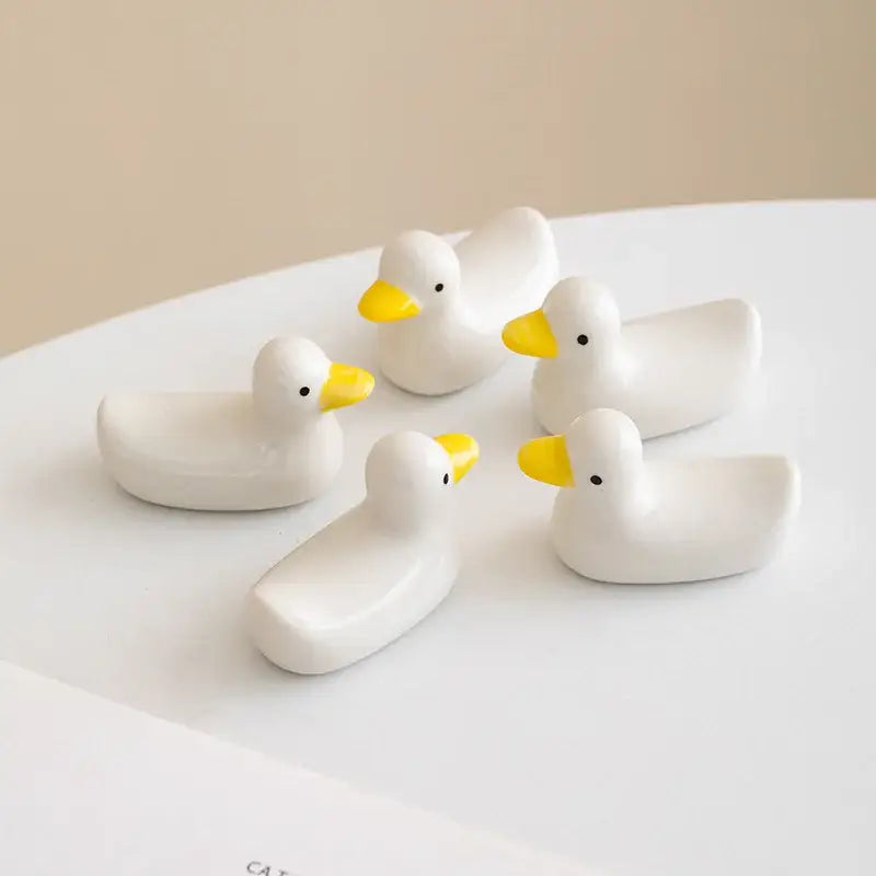 White porcelain duck chopstick holder tray dining room ceramic dish
