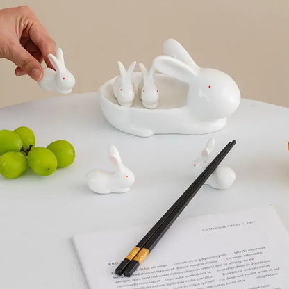 White porcelain duck chopstick holder tray dining room ceramic dish