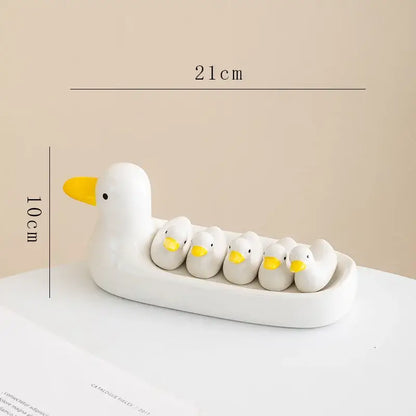 White porcelain duck chopstick holder tray dining room ceramic dish
