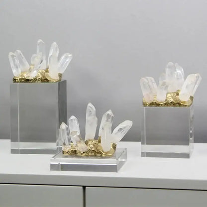 White quartz crystal stone marble ornament set living room decor
