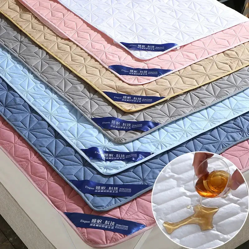 White quilted star pattern waterproof bed protector pad bedroom