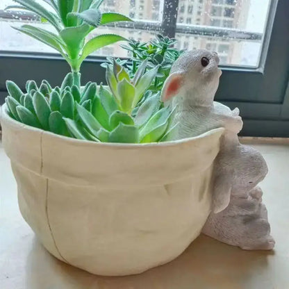 White resin bunny succulent planter pot garden rabbit decor