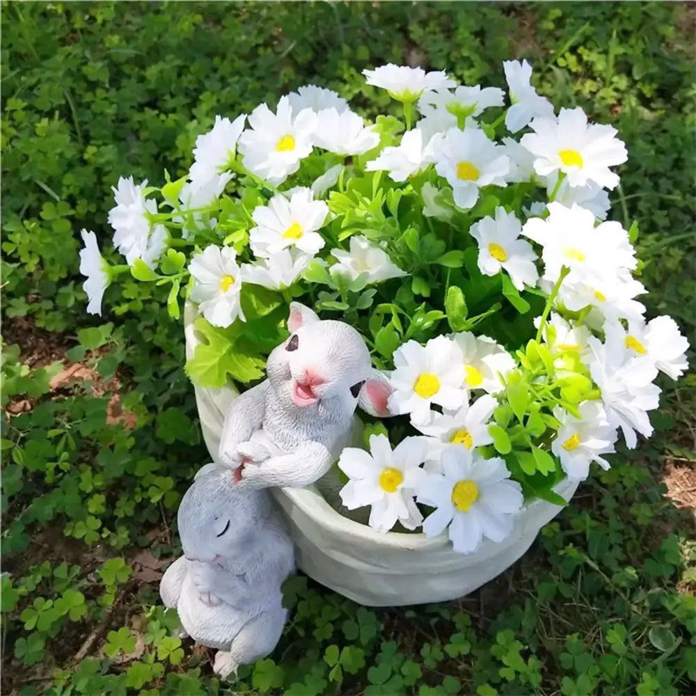 White resin bunny succulent planter pot garden rabbit decor