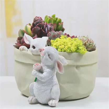 White resin bunny succulent planter pot garden rabbit decor