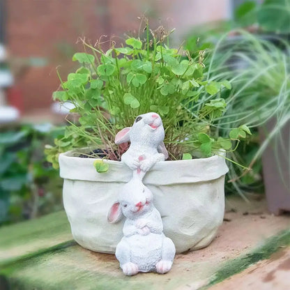 White resin bunny succulent planter pot garden rabbit decor