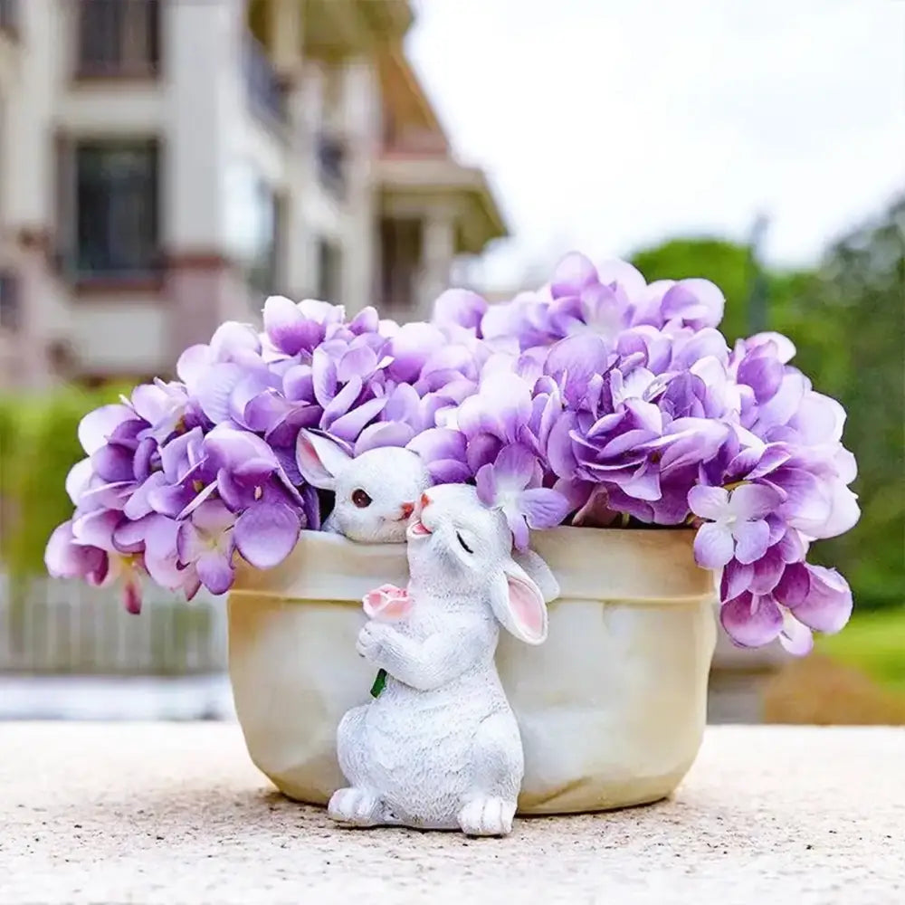 White resin bunny succulent planter pot garden rabbit decor