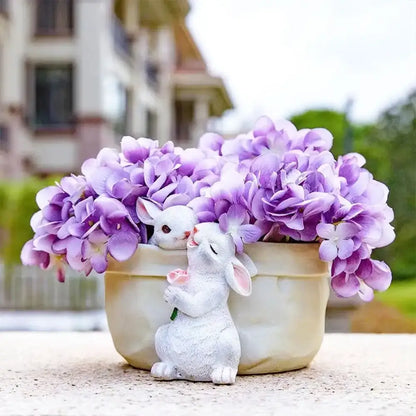 White resin bunny succulent planter pot garden rabbit decor