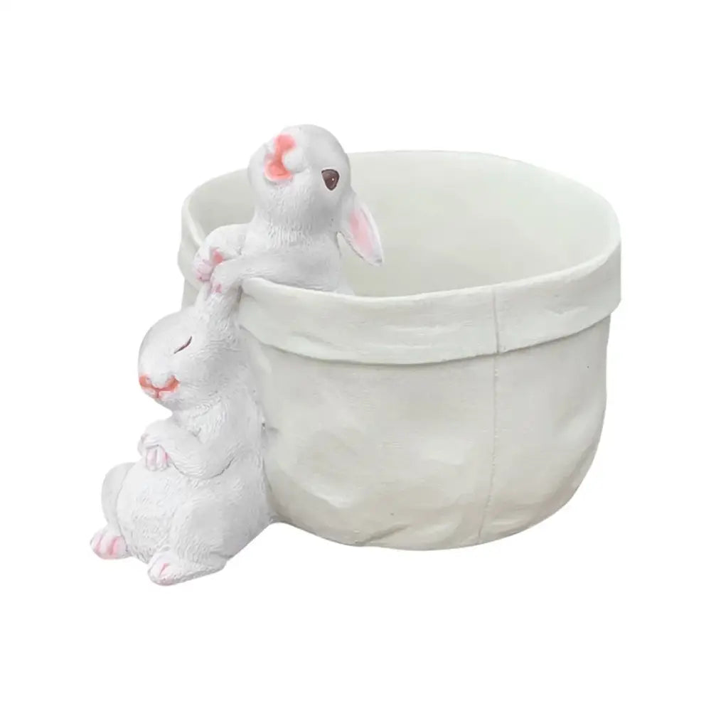 White resin bunny succulent planter pot garden rabbit decor