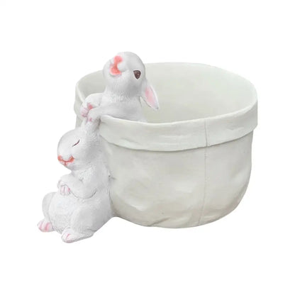 White resin bunny succulent planter pot garden rabbit decor