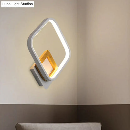DecorBites™ White Rhombus Wall Sconce Modern LED Acrylic Light with Wood Detail in White/Warm Light