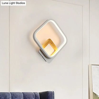 DecorBites™ White Rhombus Wall Sconce Modern LED Acrylic Light with Wood Detail in White/Warm Light
