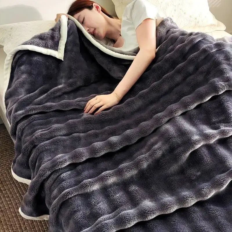 White ribbed bubble velvet blanket bedroom plush knitted throw