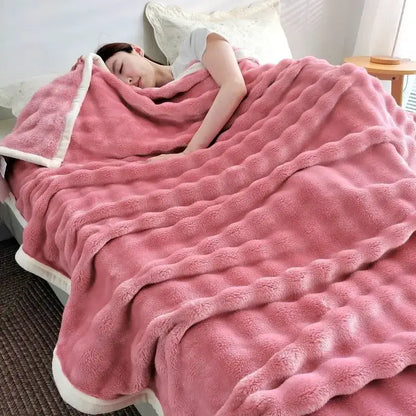 White ribbed bubble velvet blanket bedroom plush knitted throw