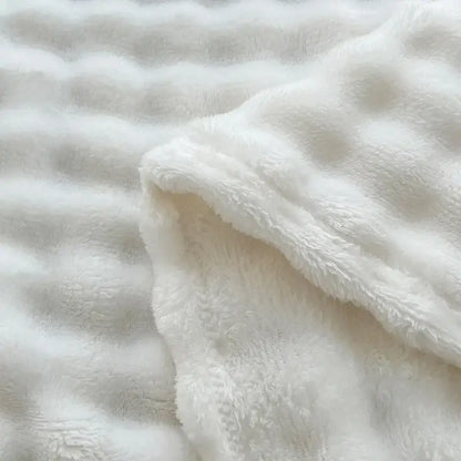 White ribbed bubble velvet blanket bedroom plush knitted throw
