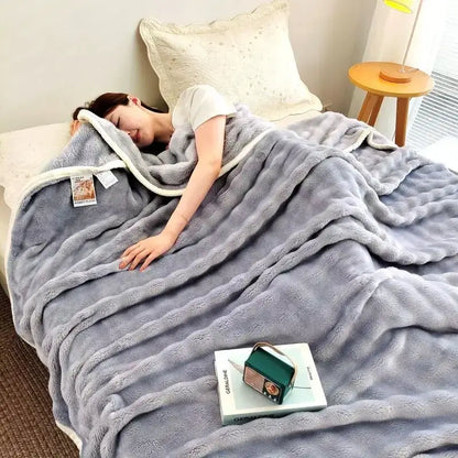White ribbed bubble velvet blanket bedroom plush knitted throw
