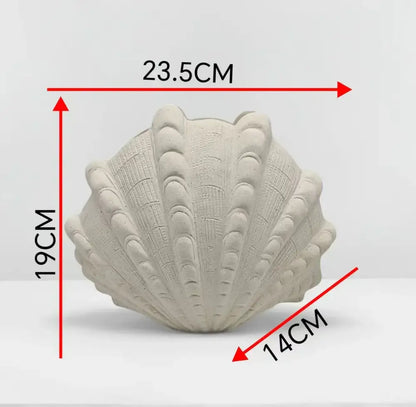 White ridged ceramic clam shell vase living room decor