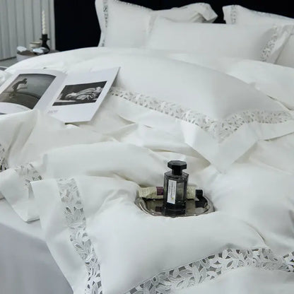 White satin lace 1200tc egyptian cotton bedding set bedroom