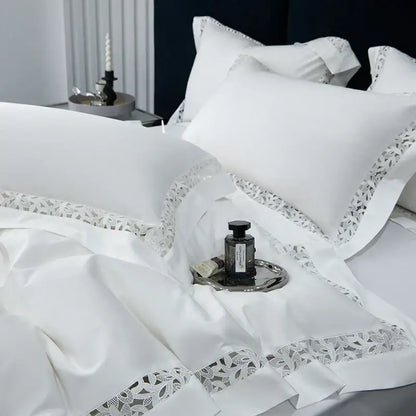 White satin lace 1200tc egyptian cotton bedding set bedroom