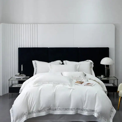 White satin lace 1200tc egyptian cotton bedding set bedroom
