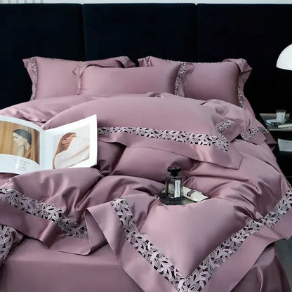 White satin lace 1200tc egyptian cotton bedding set bedroom