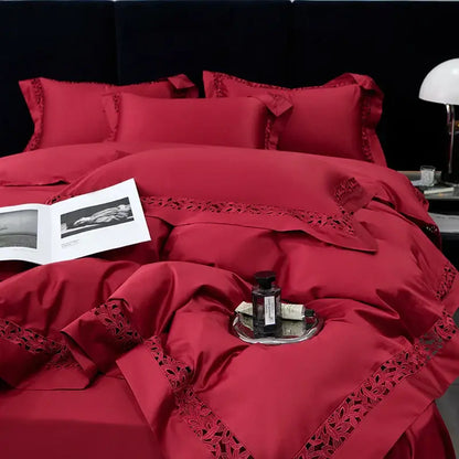 White satin lace 1200tc egyptian cotton bedding set bedroom