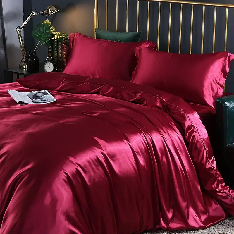 White satin silk blend duvet cover set bedroom bedspread
