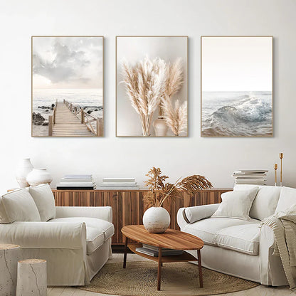 DecorBites™ White Seascape Canvas Set - Beach & Botanical Wall Art