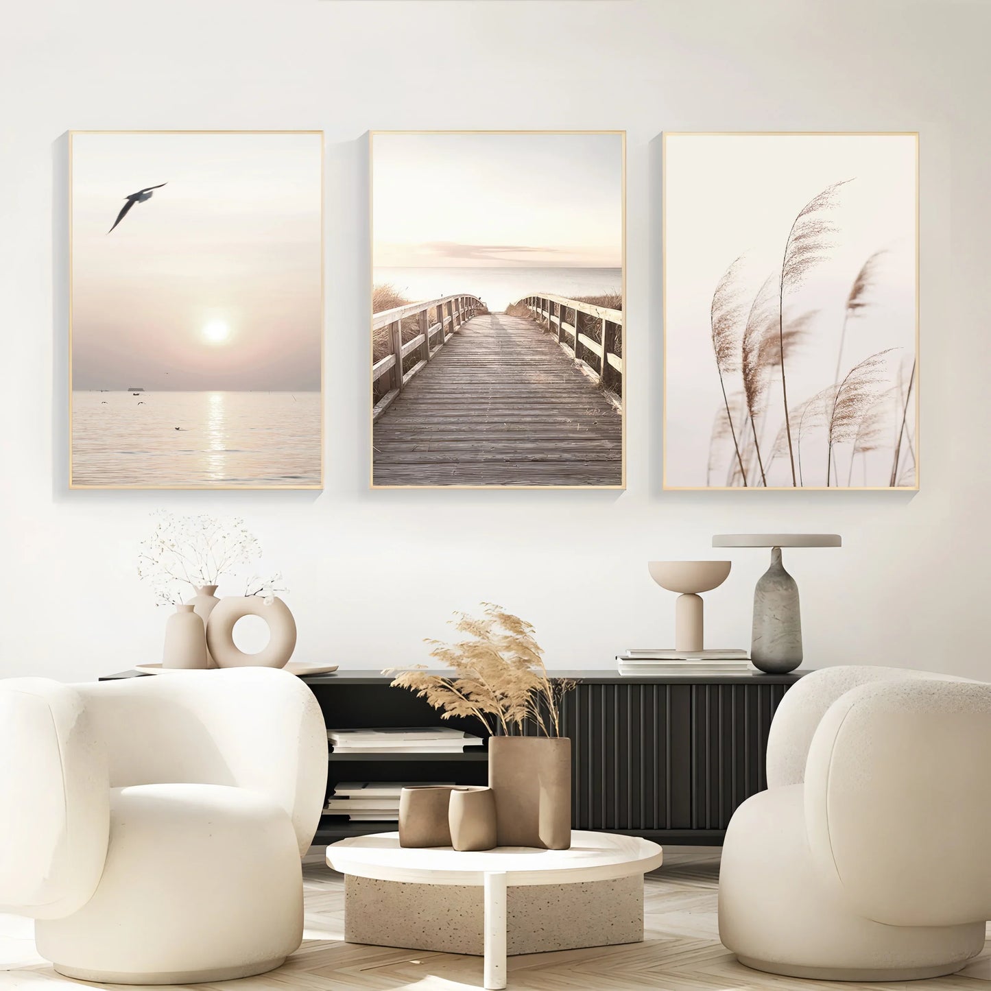 DecorBites™ White Seascape Canvas Set - Beach & Botanical Wall Art