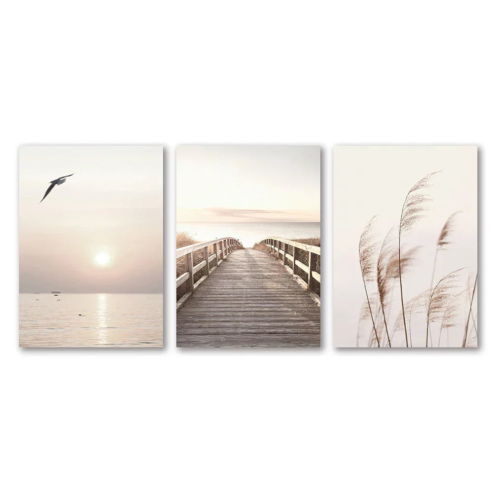 DecorBites™ White Seascape Canvas Set - Beach & Botanical Wall Art