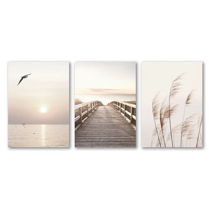 DecorBites™ White Seascape Canvas Set - Beach & Botanical Wall Art