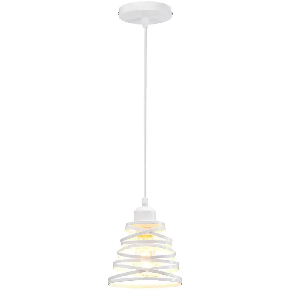 White spiral iron cage ring pendant light kitchen living room
