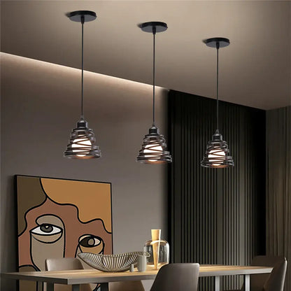 White spiral iron cage ring pendant light kitchen living room