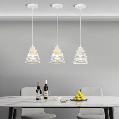 White spiral iron cage ring pendant light kitchen living room