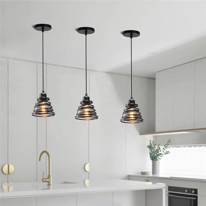 White spiral iron cage ring pendant light kitchen living room