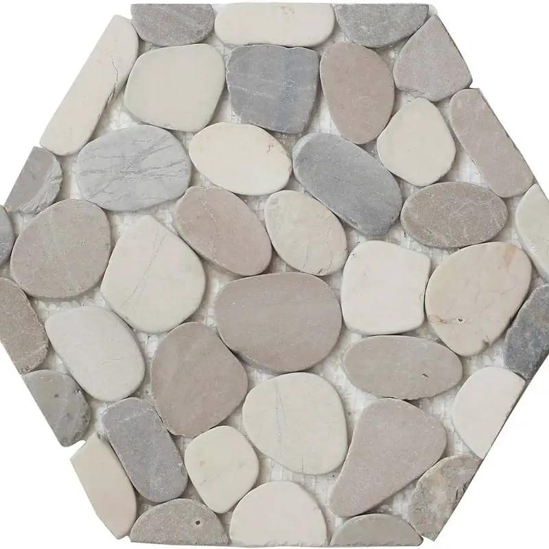White Tan Gray Natural Pebble Mosaics 9 7/8x11 7/8