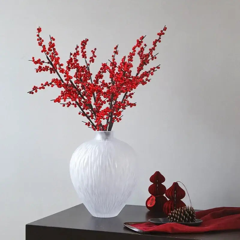 White textured ceramic glass pleats vase living room flower decor
