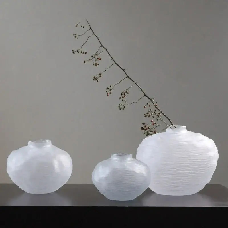 White textured ceramic glass pleats vase living room flower decor