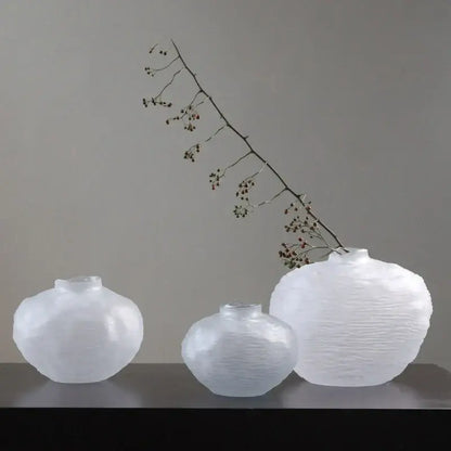 White textured ceramic glass pleats vase living room flower decor